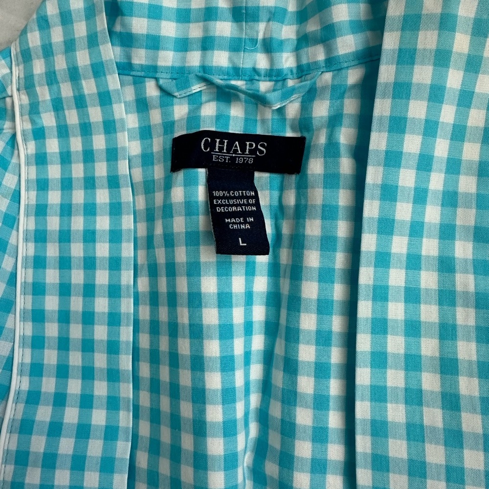 Chaps Turquoise Checkered Cotton Robe - Picture 2 of 4